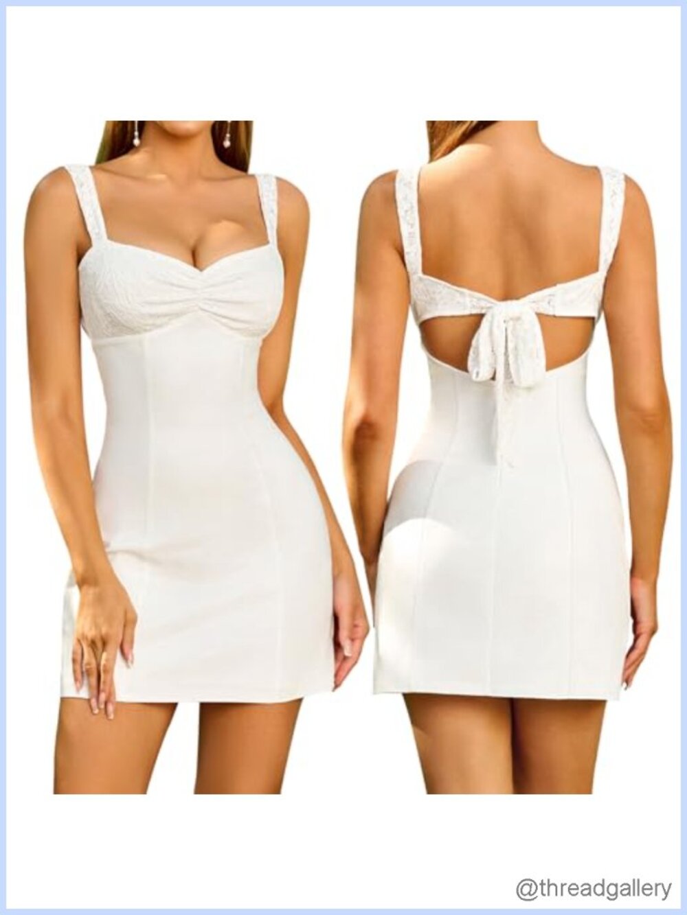 Women's Lace Strap Sweetheart Neckline A-Line Mini Dress Bow Tie Backless